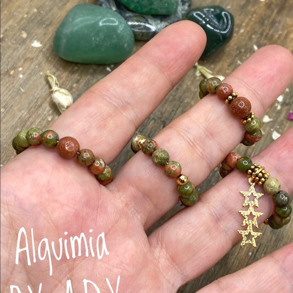 Unakite gold beaded gem ring - Picture 3 of 3